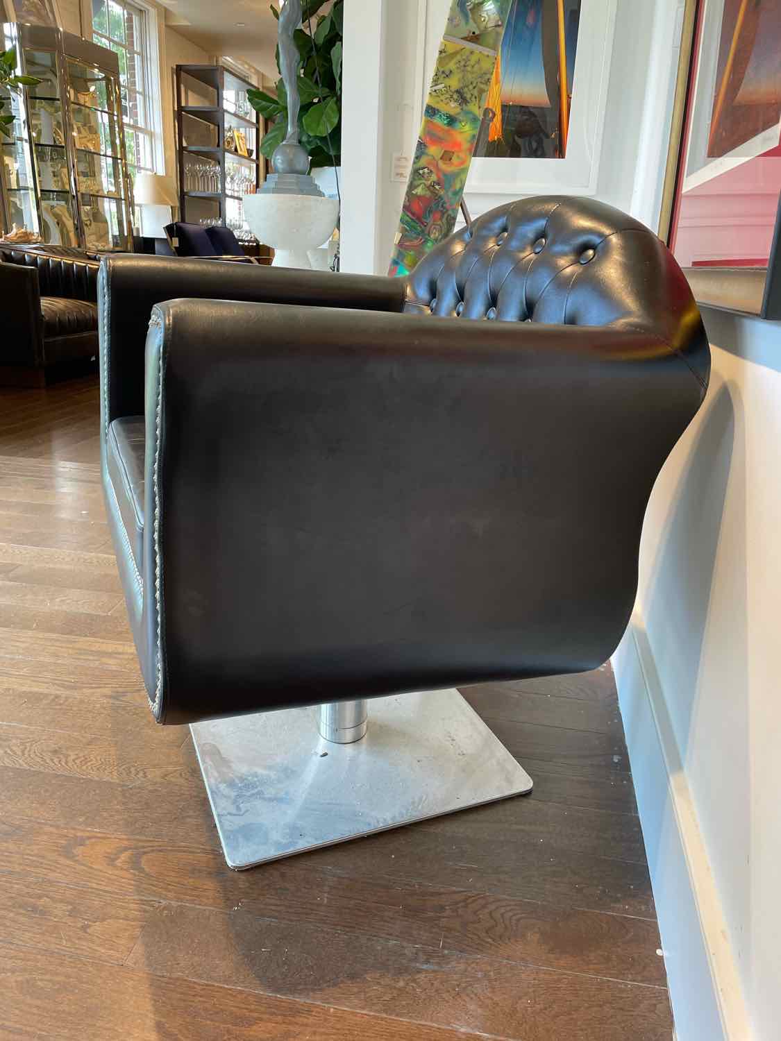 Chesterfield Leather & Nailheads Adjustable Salon Styling Chair on Metal Base