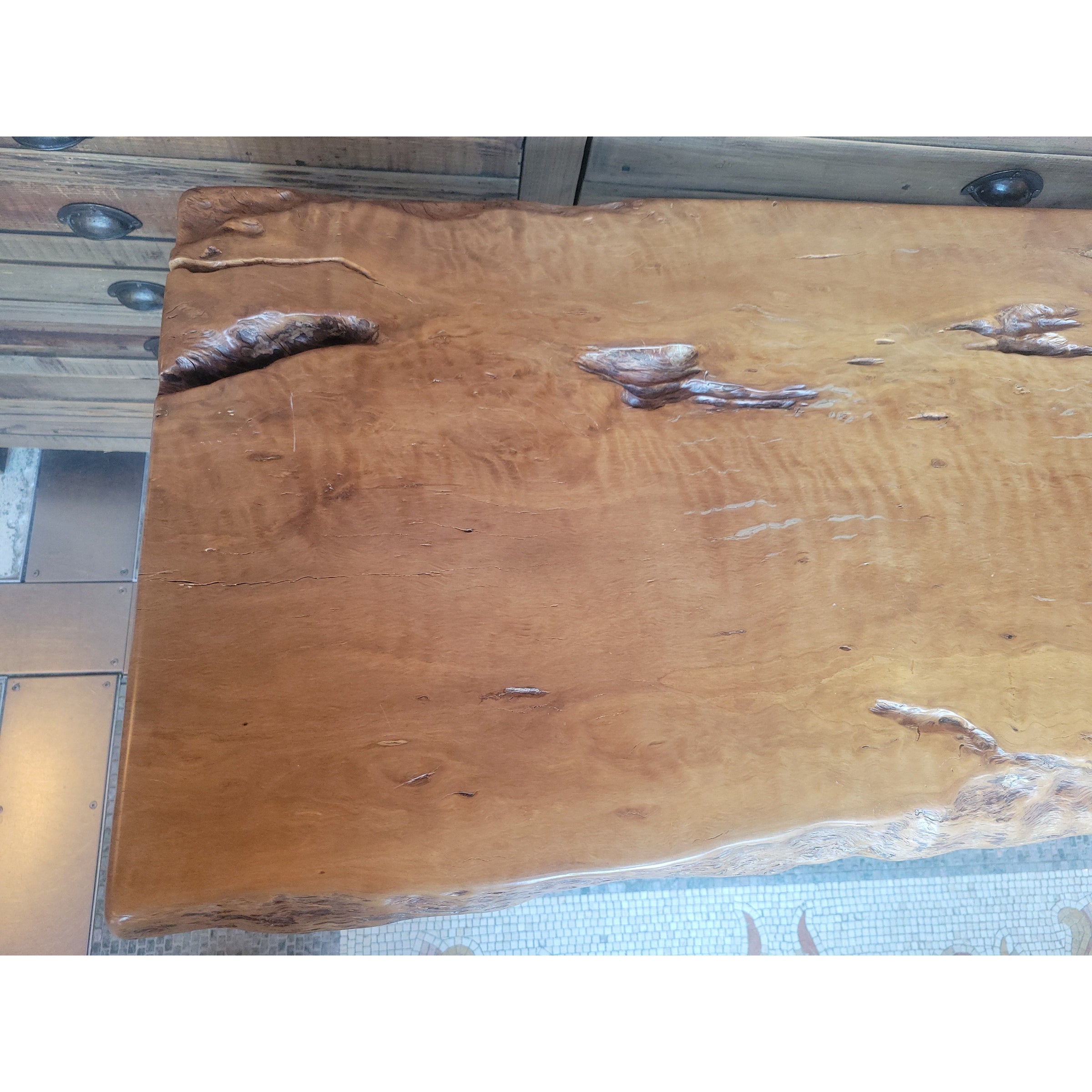 Live Edge Cherry Wood Console Table on Iron Legs