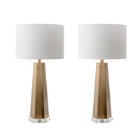 PAIR of Brass Finish Table Lamps w/ White Shades