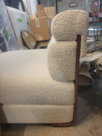 White Boucle Lounge Chair w/ Wood Back (AS IS)