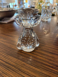 MCM Crystal Owl w/ Bubbles Art Glass 3"Diam x 5"H