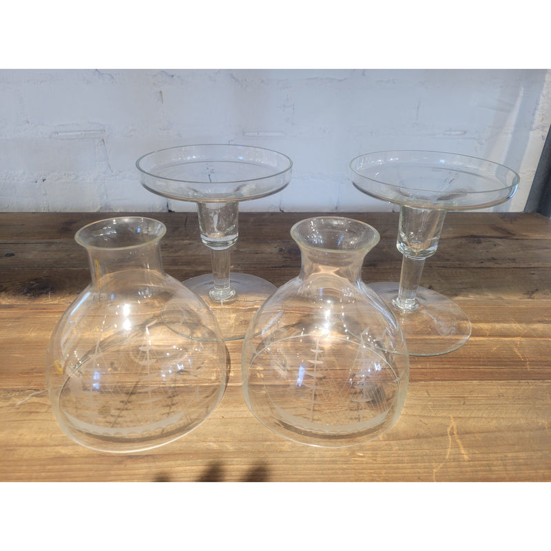 PAIR of Clipper Ships Etched Crystal Candle Holders