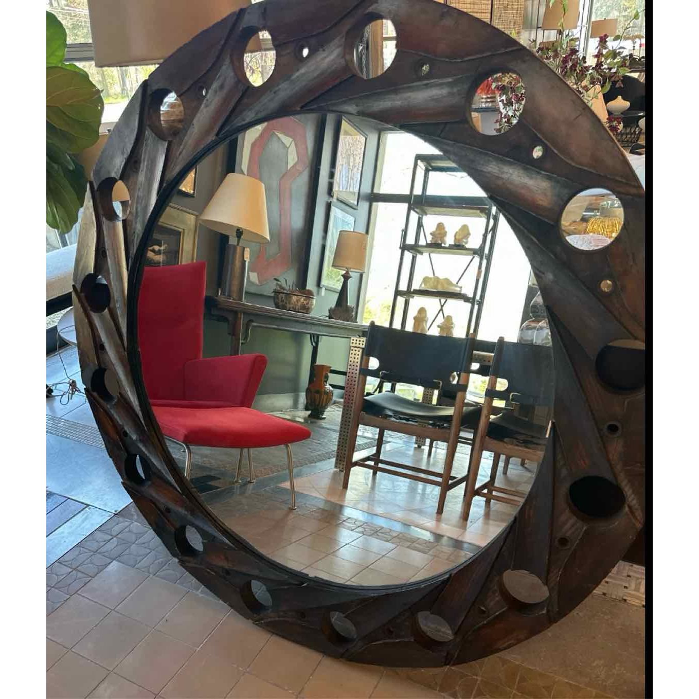 Round Large Reclaimed Wood- Framed Mirror