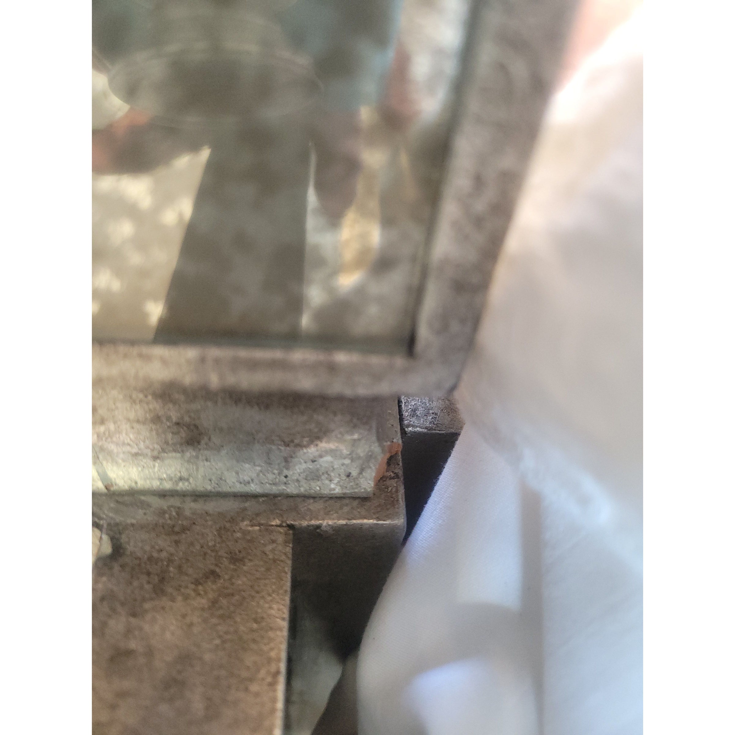 King-Sized Mirrored Mercury Glass Canopy Bed w/ Lilac Velvet Headboard (AS IS) - colletteconsignment.com