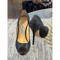 Women's Jimmy Choo Shoe Size 5 Black Glitter Heels  Sandals