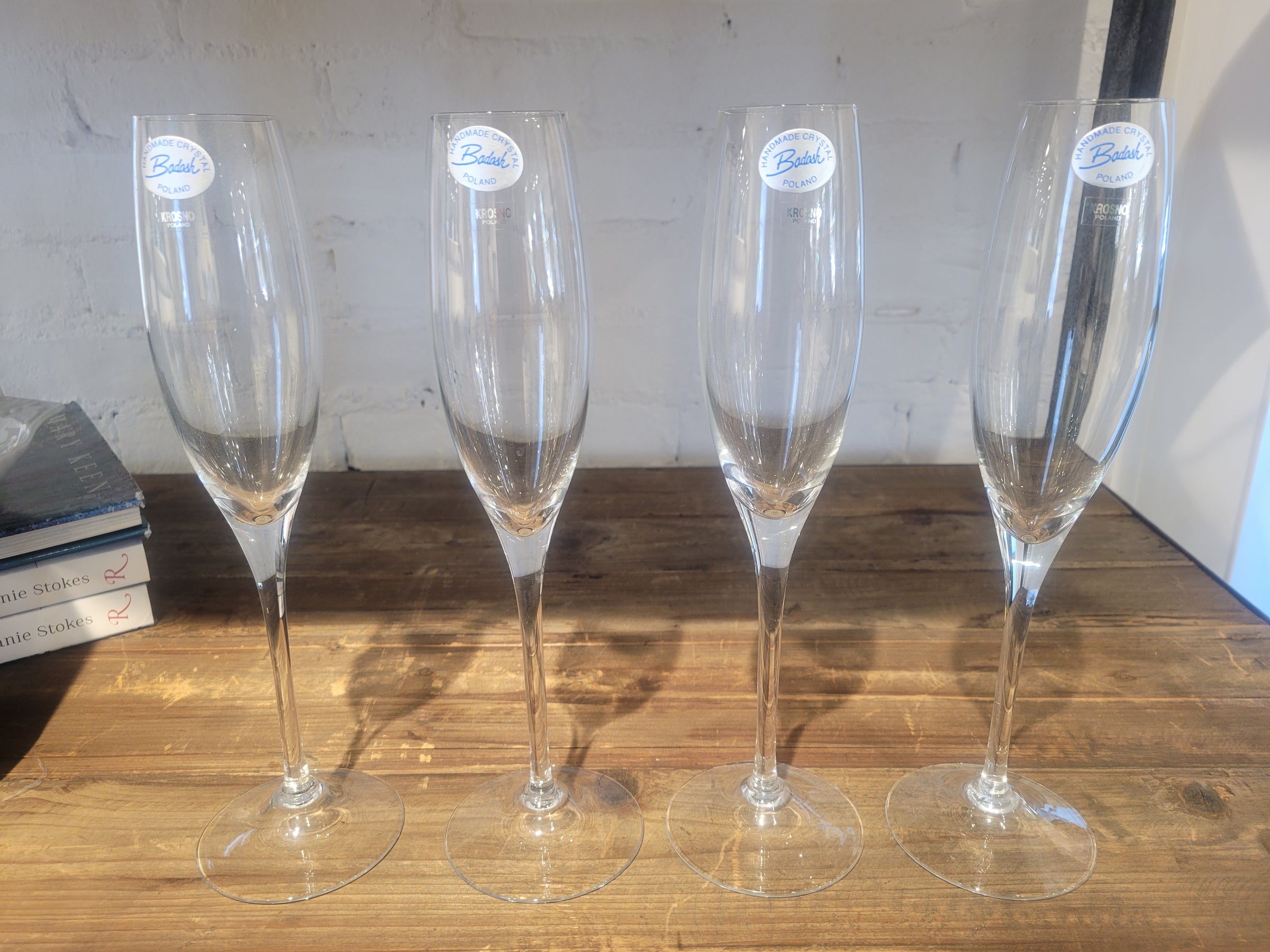 SET of 4 Crystal Long-Stemmed Champagne Flutes by Badash