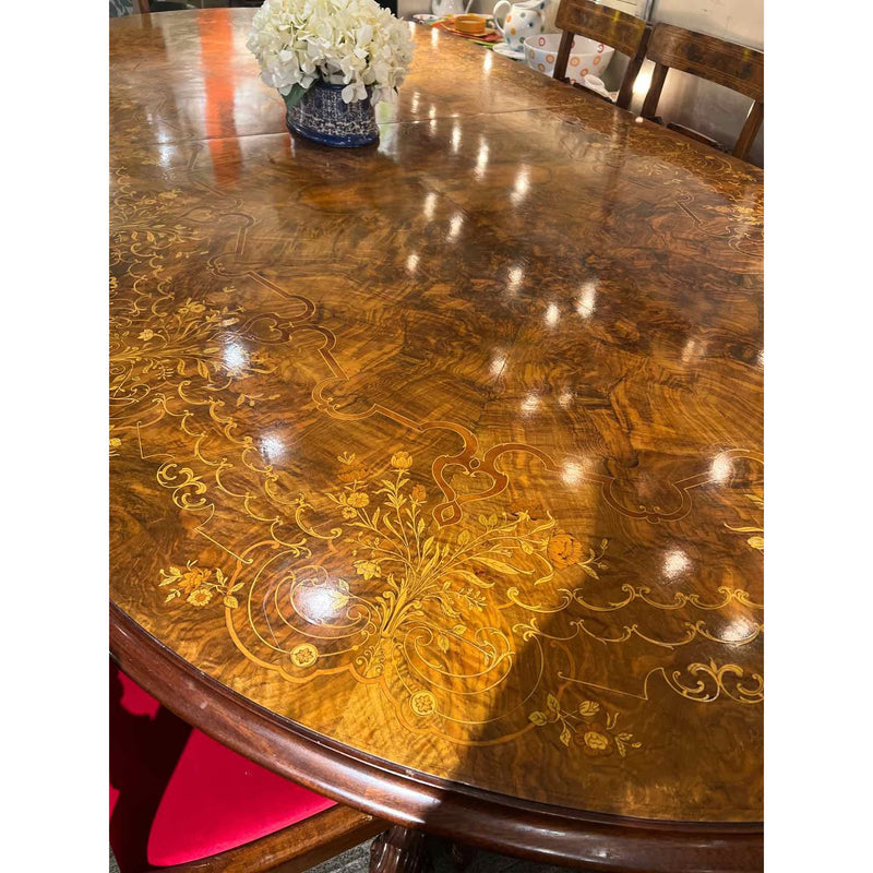 Custom Made Italian Wood Dining Table w/ Inlay