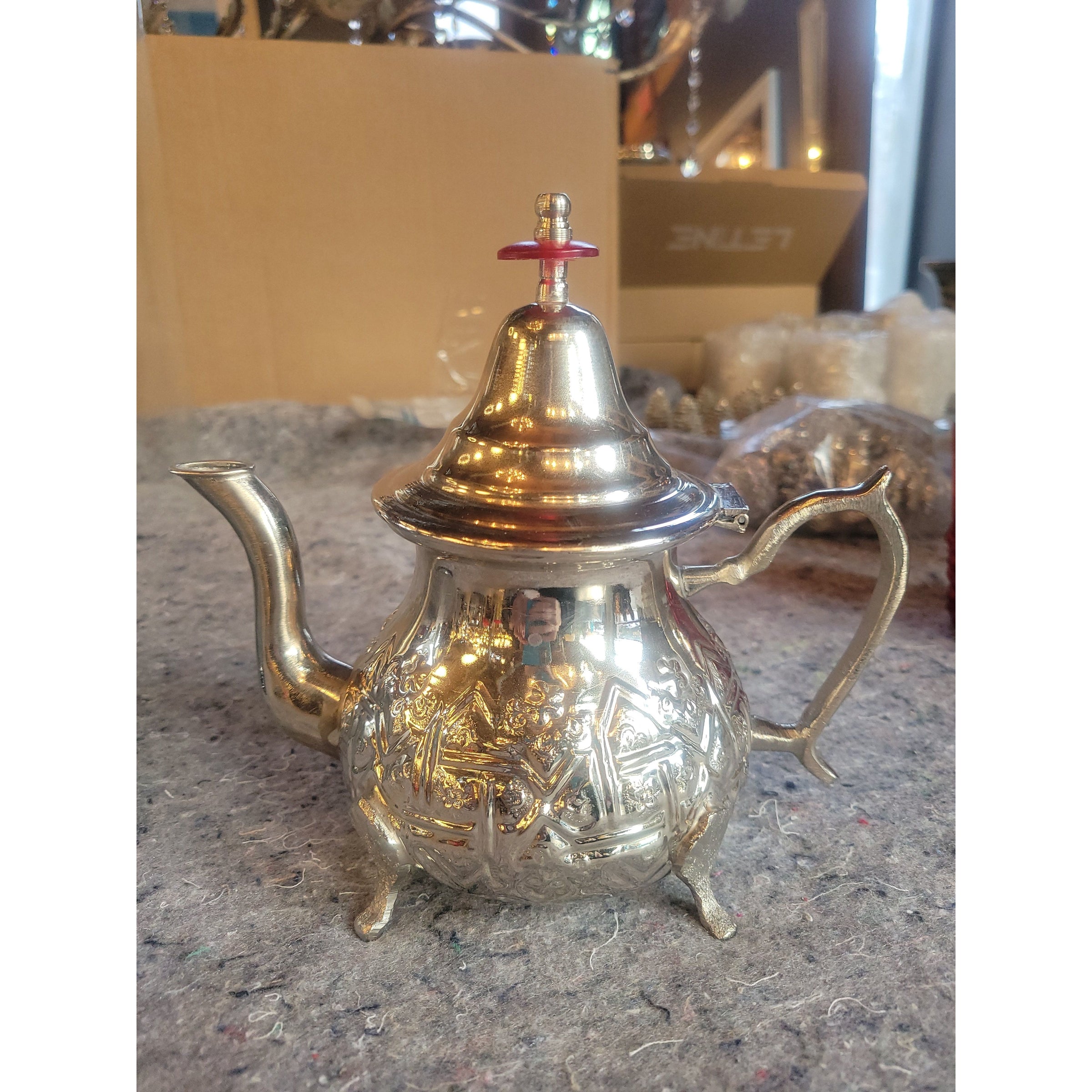 Moroccan Engraved Silver Plate Teapot w/ Legs
