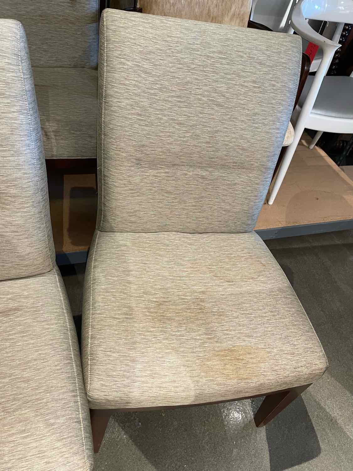 SET of 8 Gray Upholstered Dining Chairs by Bill Sofield for Baker (AS IS)