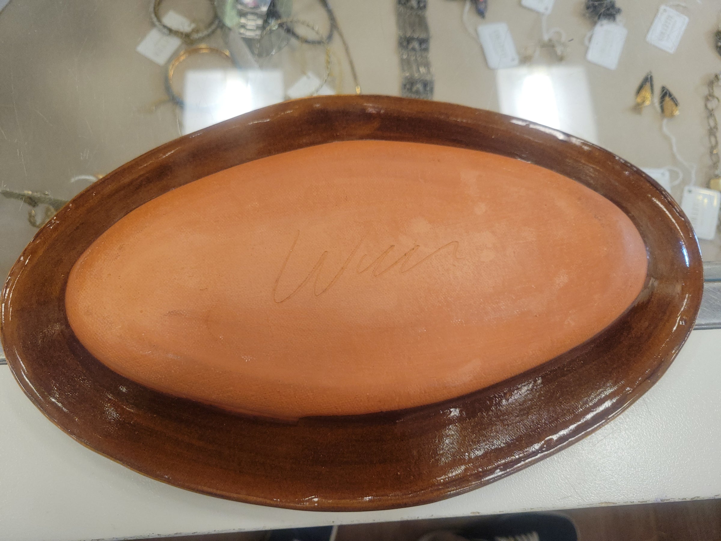 Elaine Wynn Glazed Pottery Oval Dish w/ Swirl Design