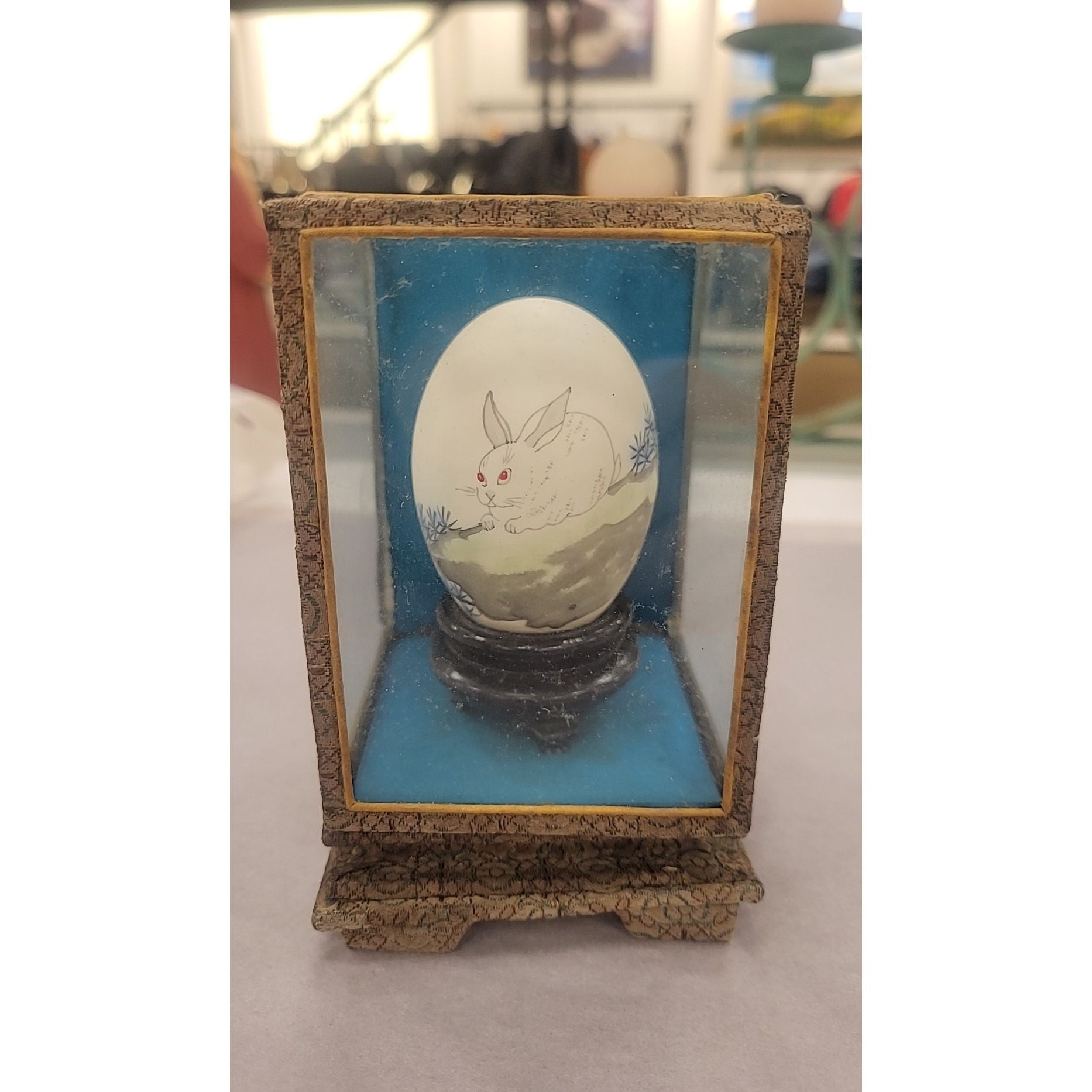 Chinese Painted Egg in Silk & Glass Case