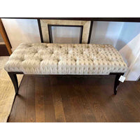 Adam Tufted Gray Diamonds Bench w/ Brass Nailhead Trim & Maple Legs by Baker - colletteconsignment.com