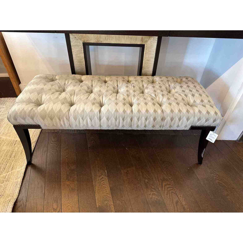Adam Tufted Gray Diamonds Bench w/ Brass Nailhead Trim & Maple Legs by Baker - colletteconsignment.com