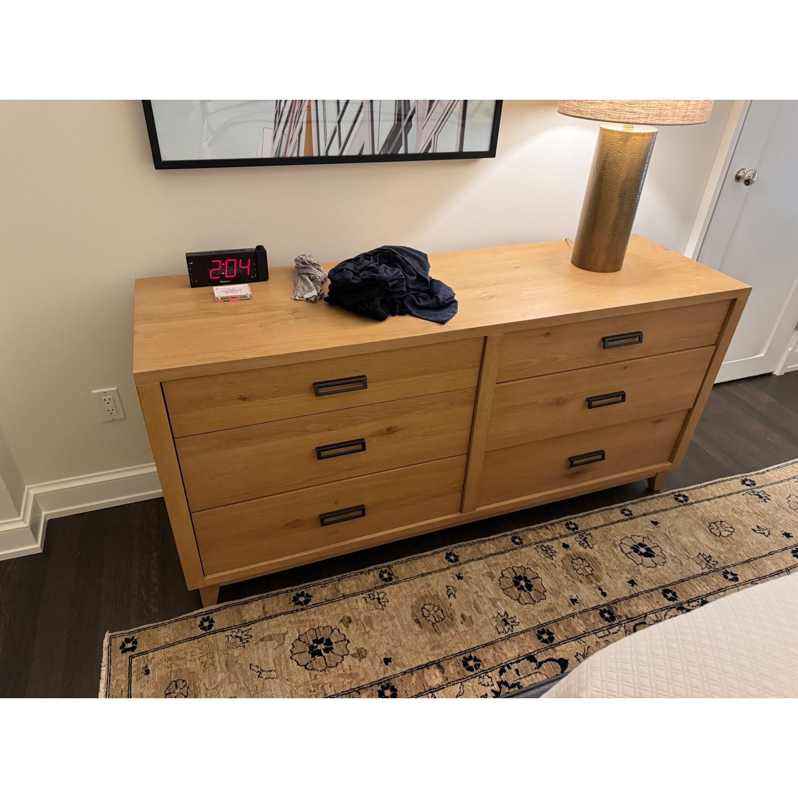 Six Drawer Blonde Wooden Dresser