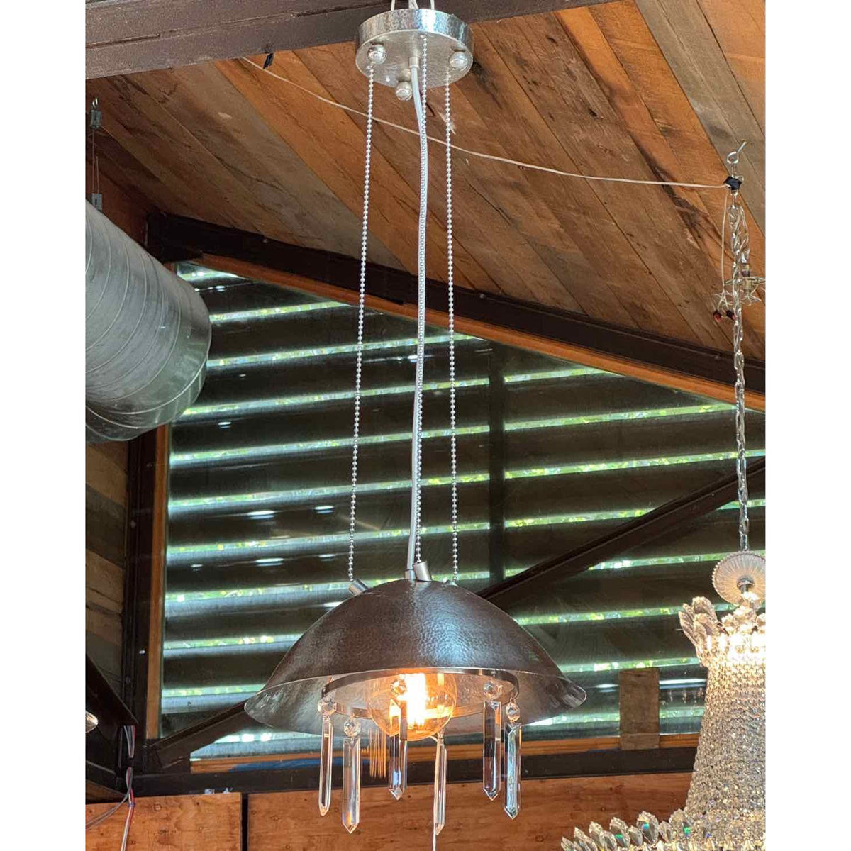 Art Nouveau Nickel & Crystal Pendant by Josef Hoffmann for WOKA Lamps Vienna
