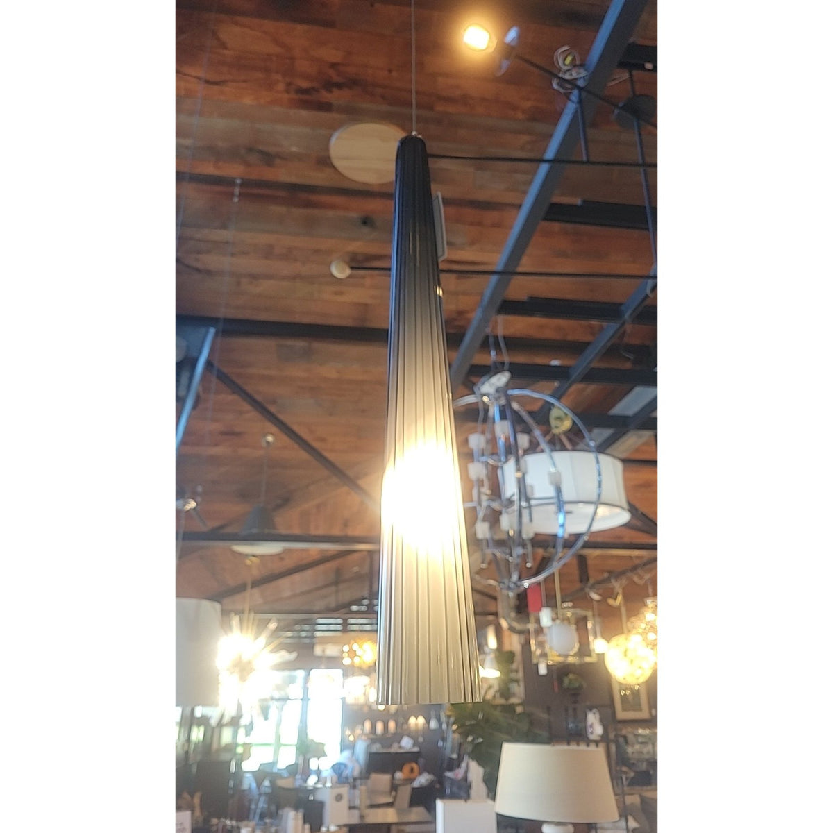 PAIR of Gray Glass Pendant Lights - colletteconsignment.com