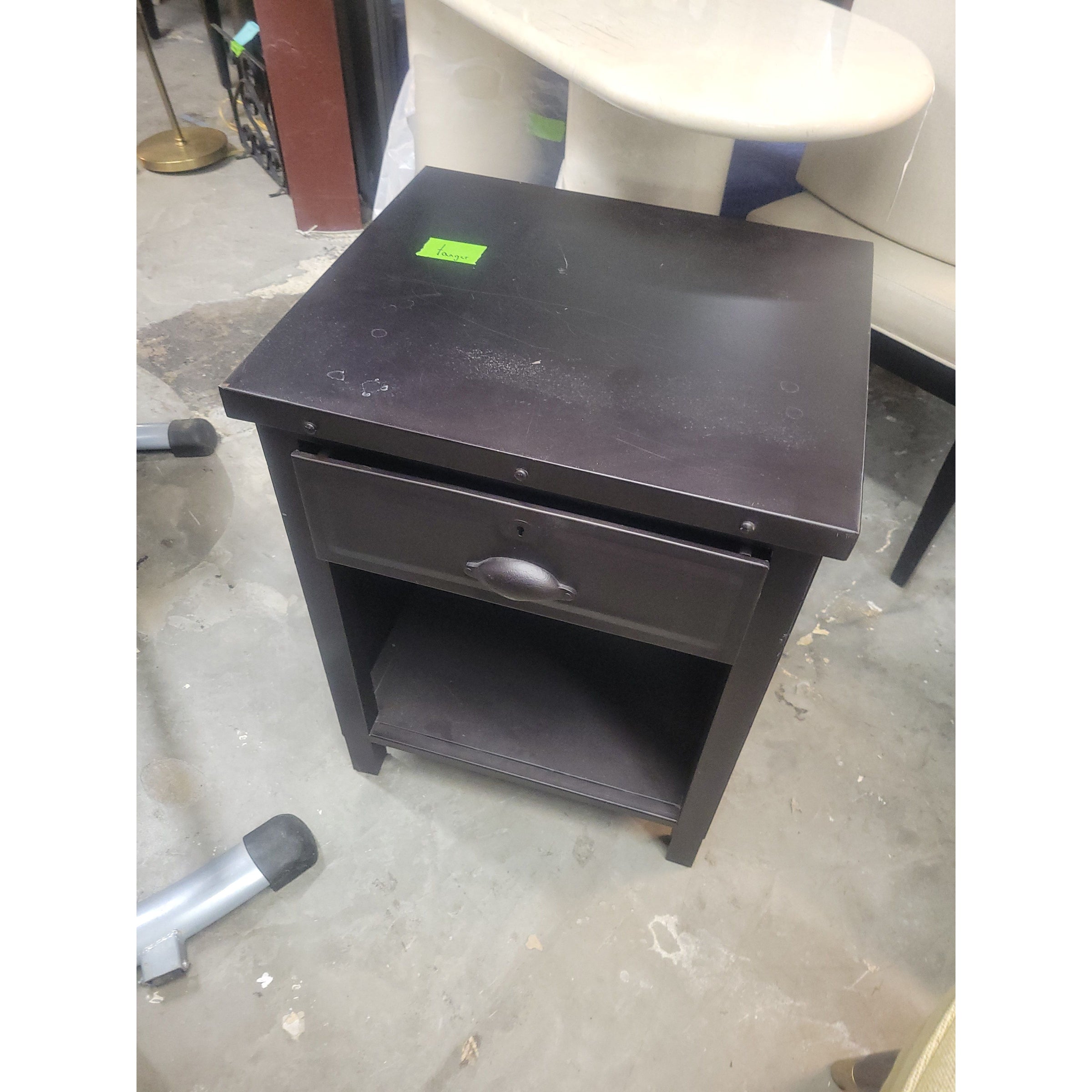 Black Studded Metal 1-Drawer Nightstand - colletteconsignment.com