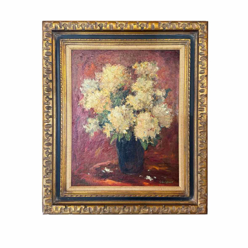 Camillas Floral Still Life Oil Painting by G. Goldsack in Bronze Tone Frame