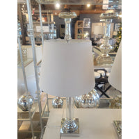 PAIR of Acrylic Pillar Table Lamps on Chrome Bases w/ Shades