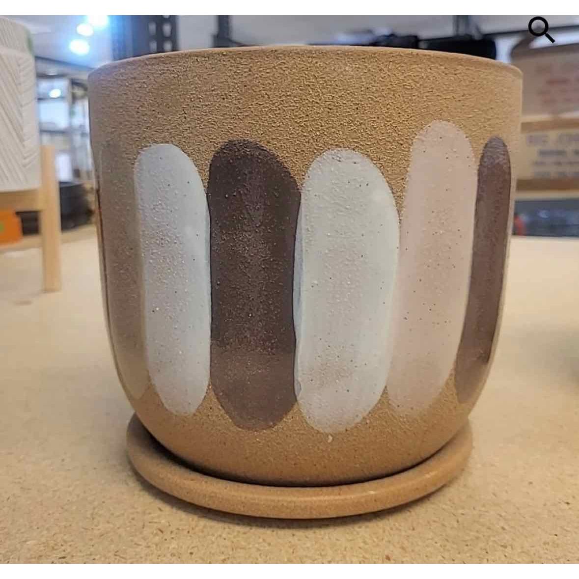 Large Matte Tan Ceramic Pot w/ Drainage Plate