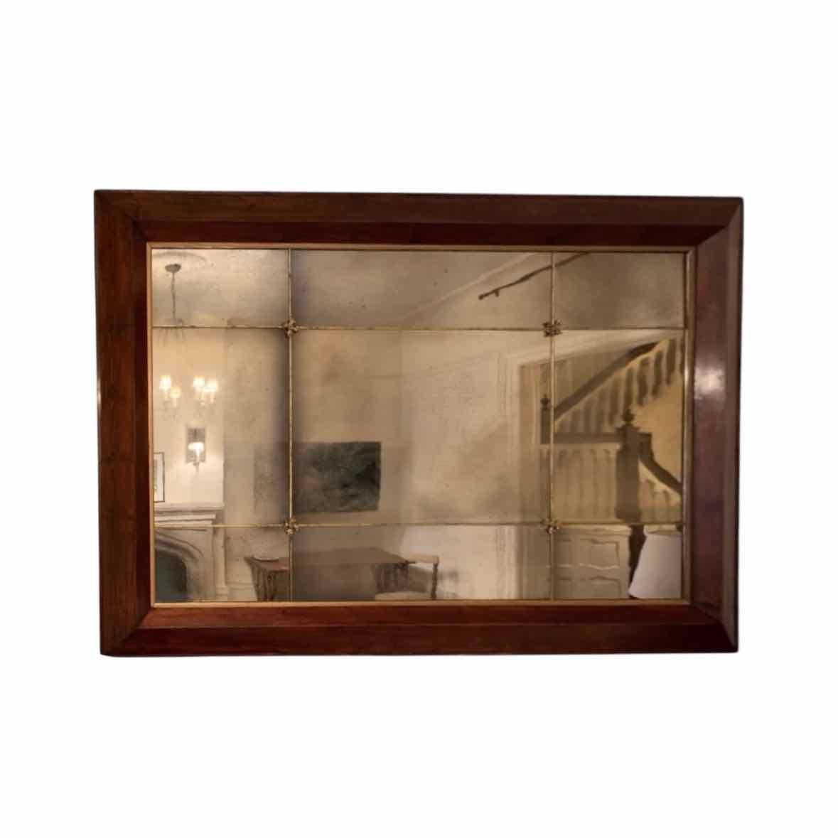 6x8-ft Spanish Wood Framed Antique Glass Mirror w/ Brass Accents