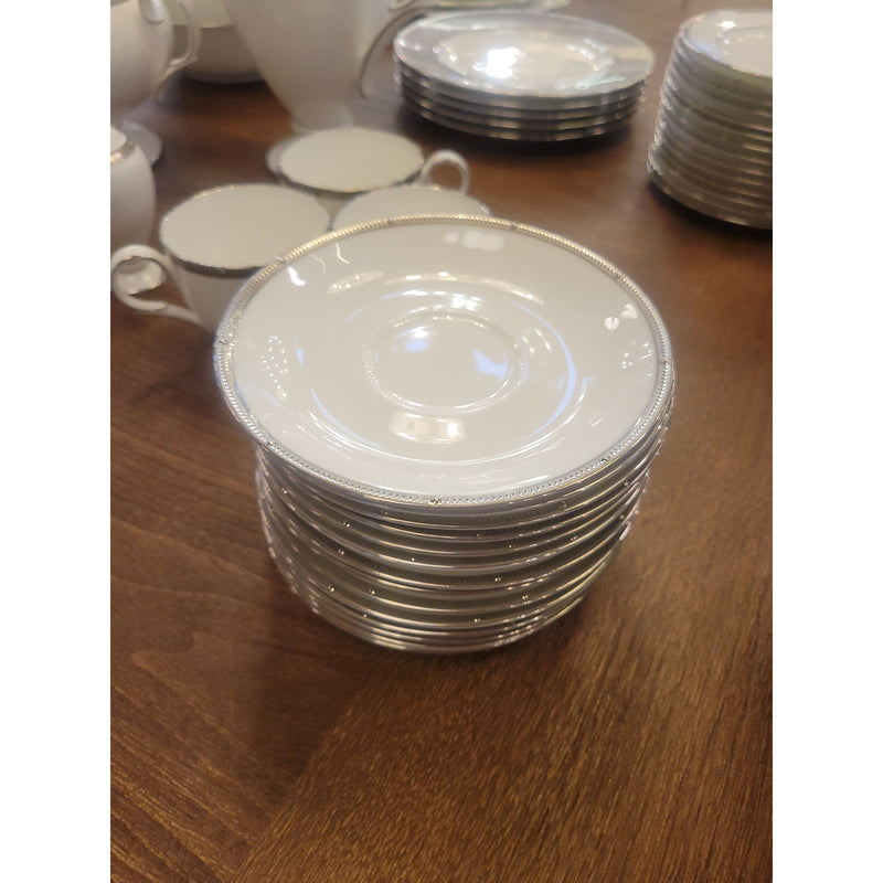 Set of 14 Saucers, Noritake 'Rochelle' Platinum