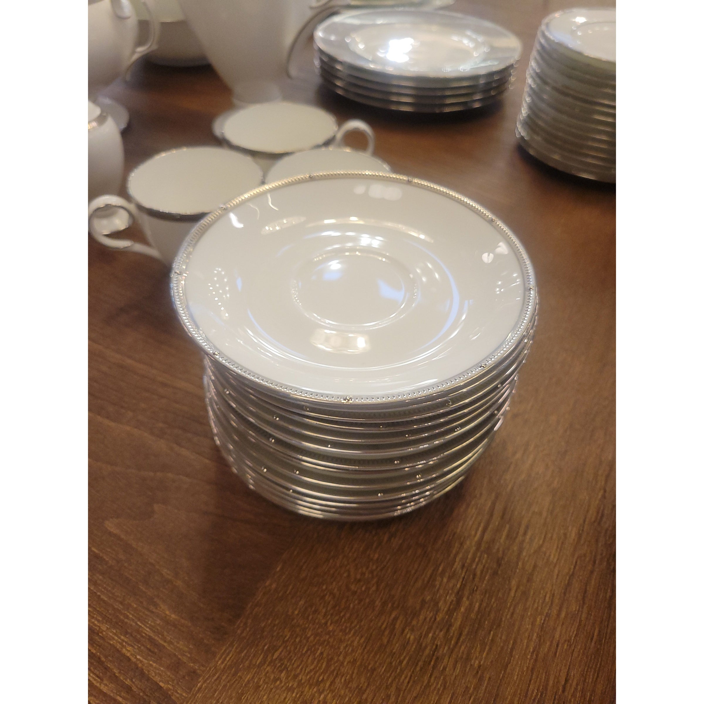 Set of 10 Saucers, Noritake 'Rochelle' Platinum