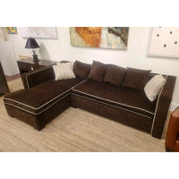Brown Velvet Chaise Sectional w/ Beige Piping by Hickory Chair