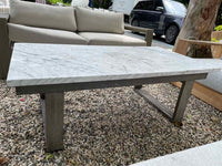 Outdoor Mahogany Coffee Table w/ White Marble Top (AS IS)