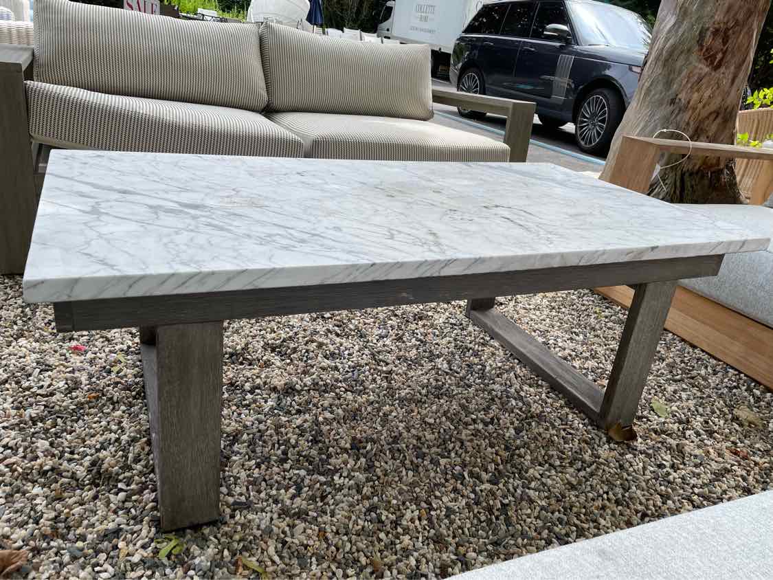 Outdoor Mahogany Coffee Table w/ White Marble Top (AS IS)