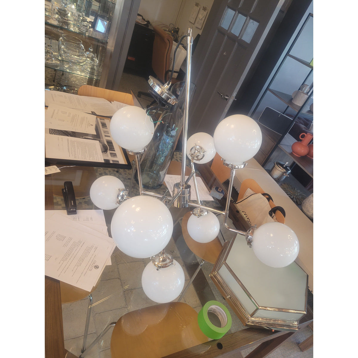 'Bistro' Nickel & Milk Glass Globe Chandelier by RH
