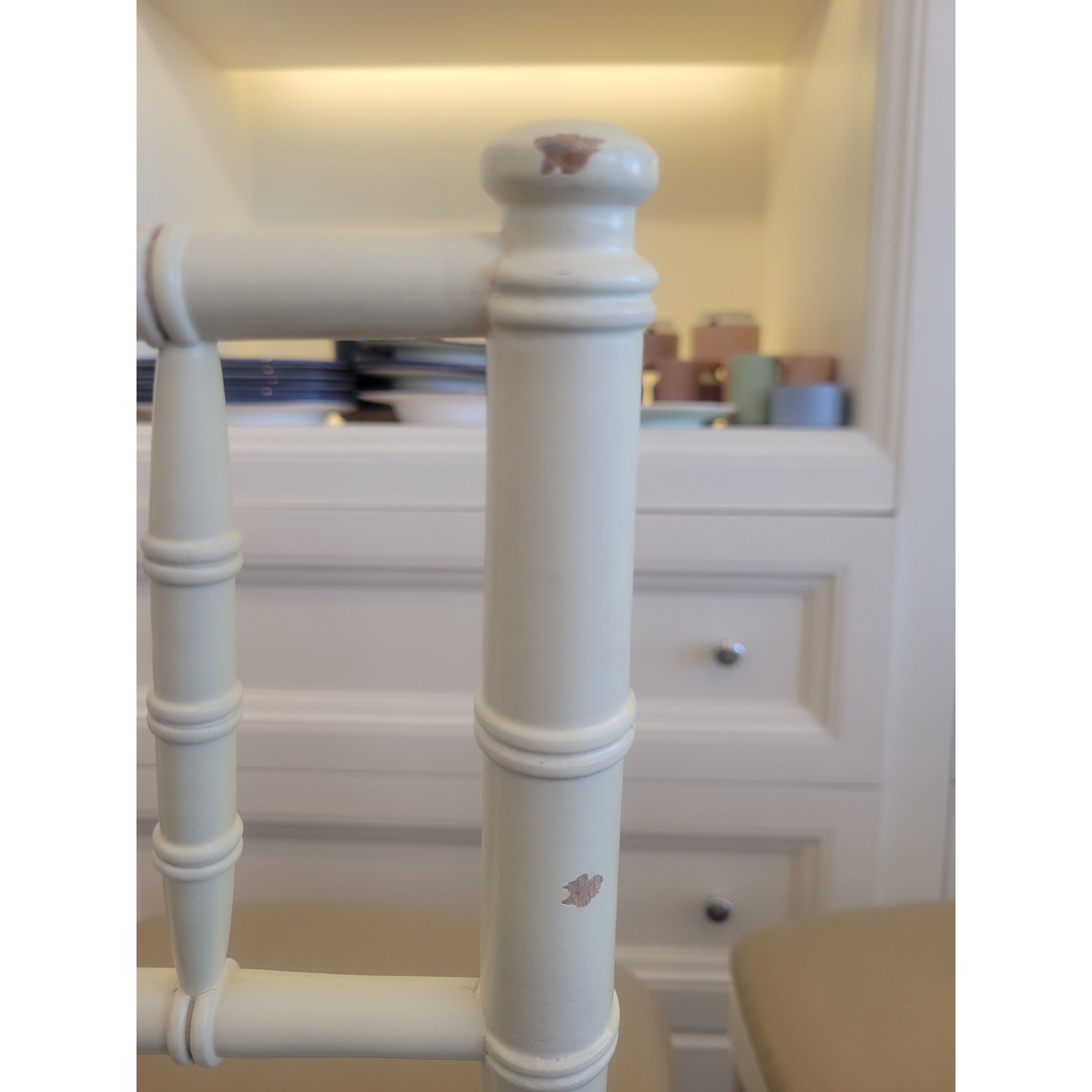 SET of 8 Bulgarian Faux Bamboo Dining Chairs w/ Tan Cushions - AS IS