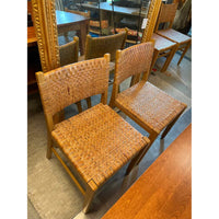 SET of 10 Oak and Rattan Weave Dining Chairs