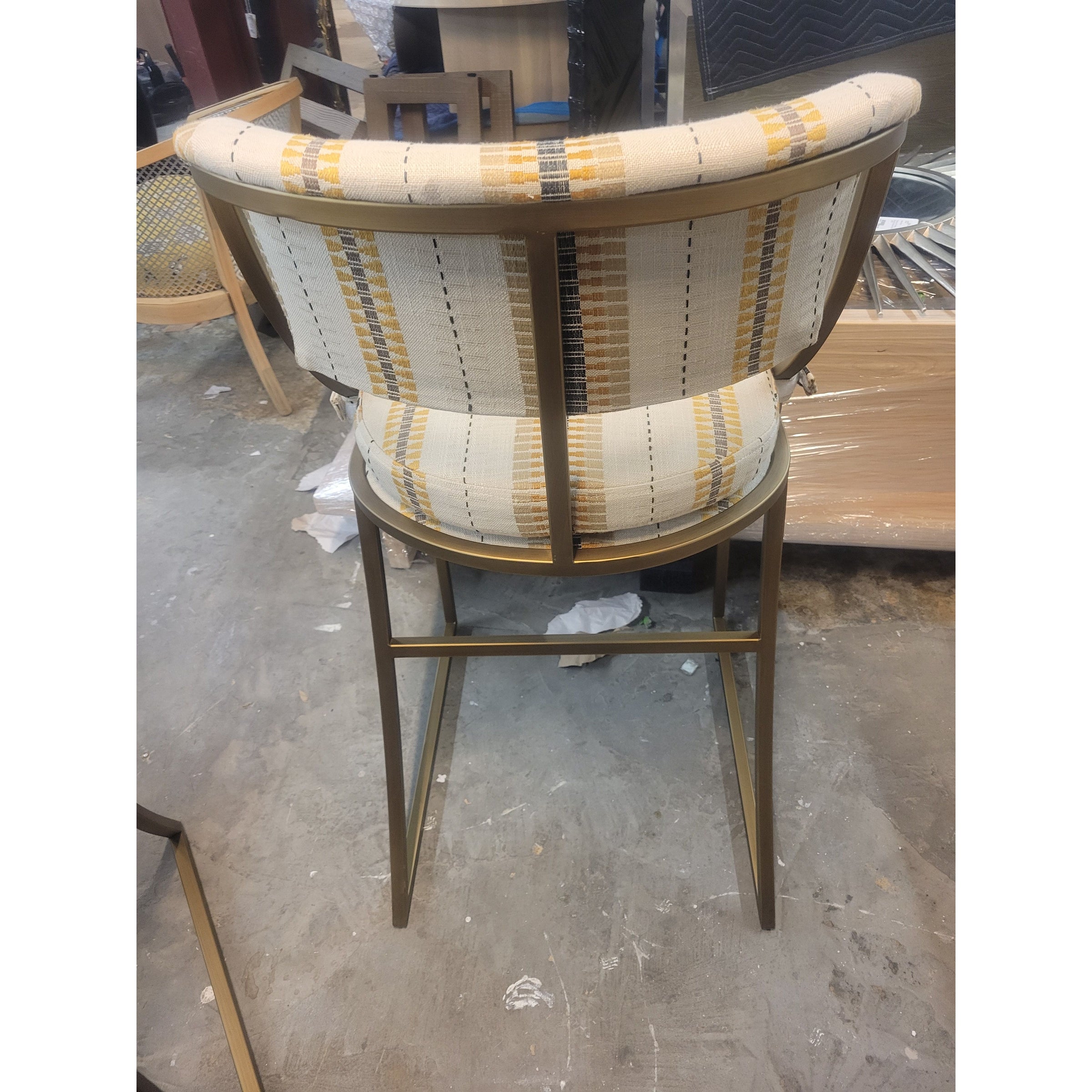 PAIR of Yellow Striped Bar Stools on Brass Bases by Ballard Designs (AS IS)