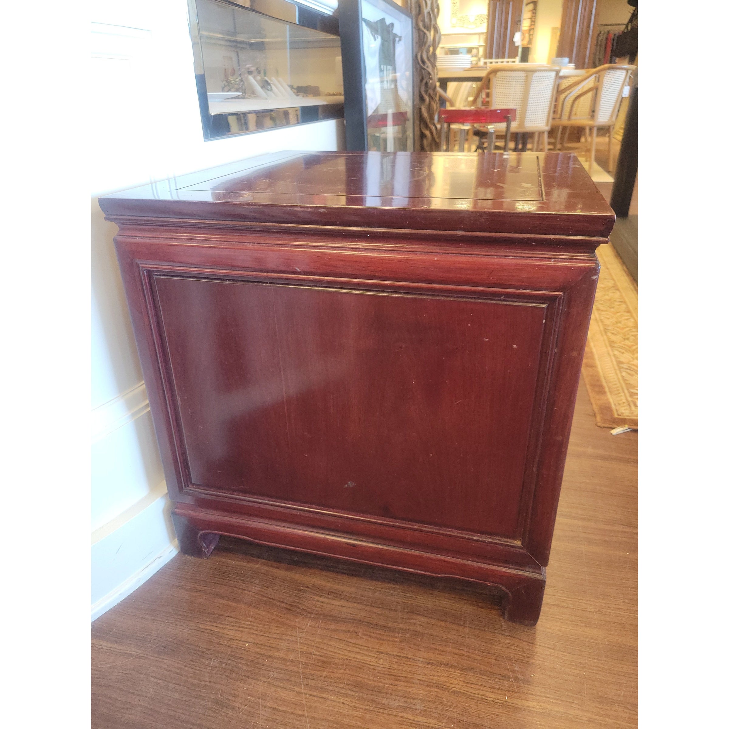 Mid-Century Chinese Chippendale Rosewood Nightstand (AS IS) - colletteconsignment.com