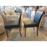 SET of 8 Custom Cherry Wood & Leather Dining Side Chairs by Dinec