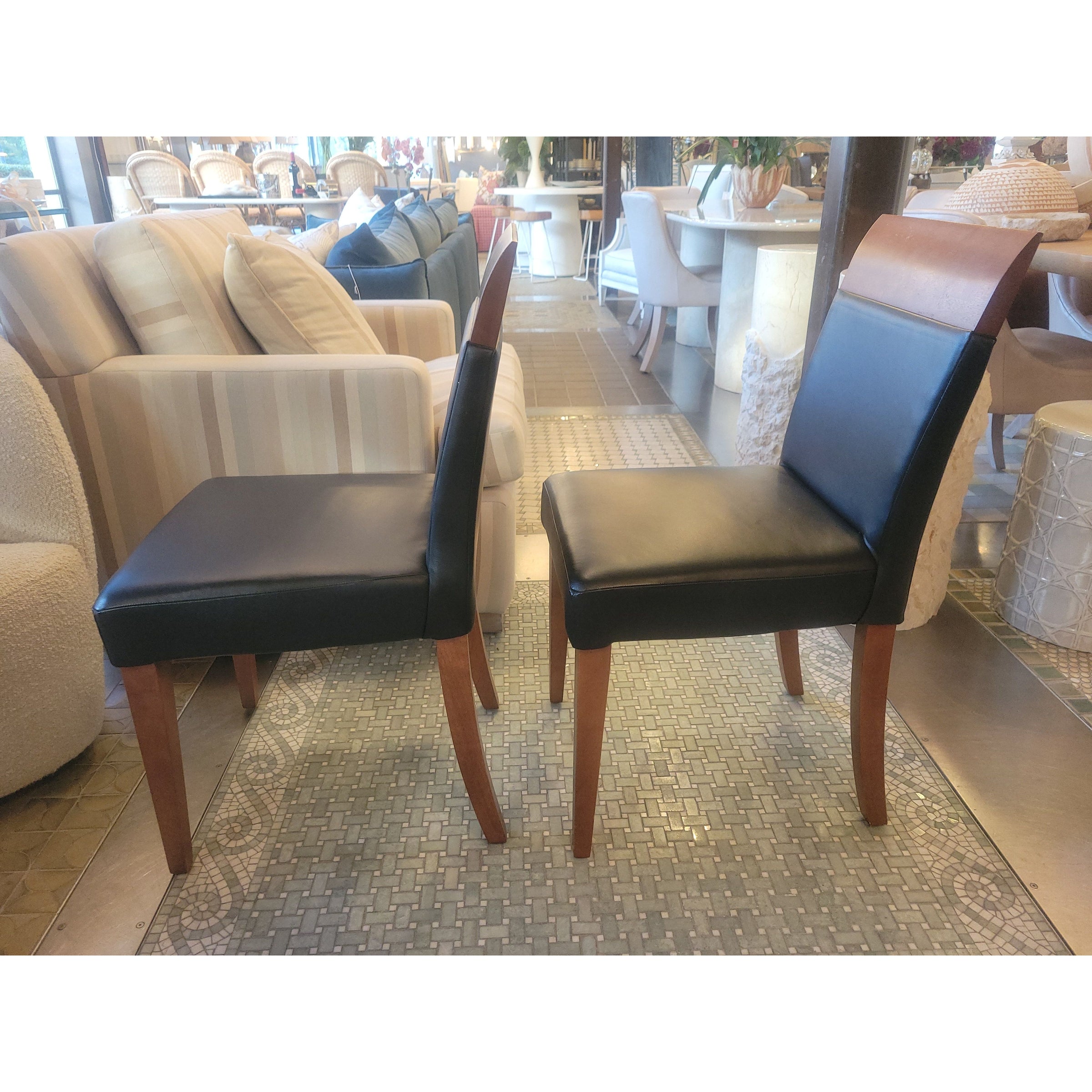 SET of 8 Custom Cherry Wood & Leather Dining Side Chairs by Dinec