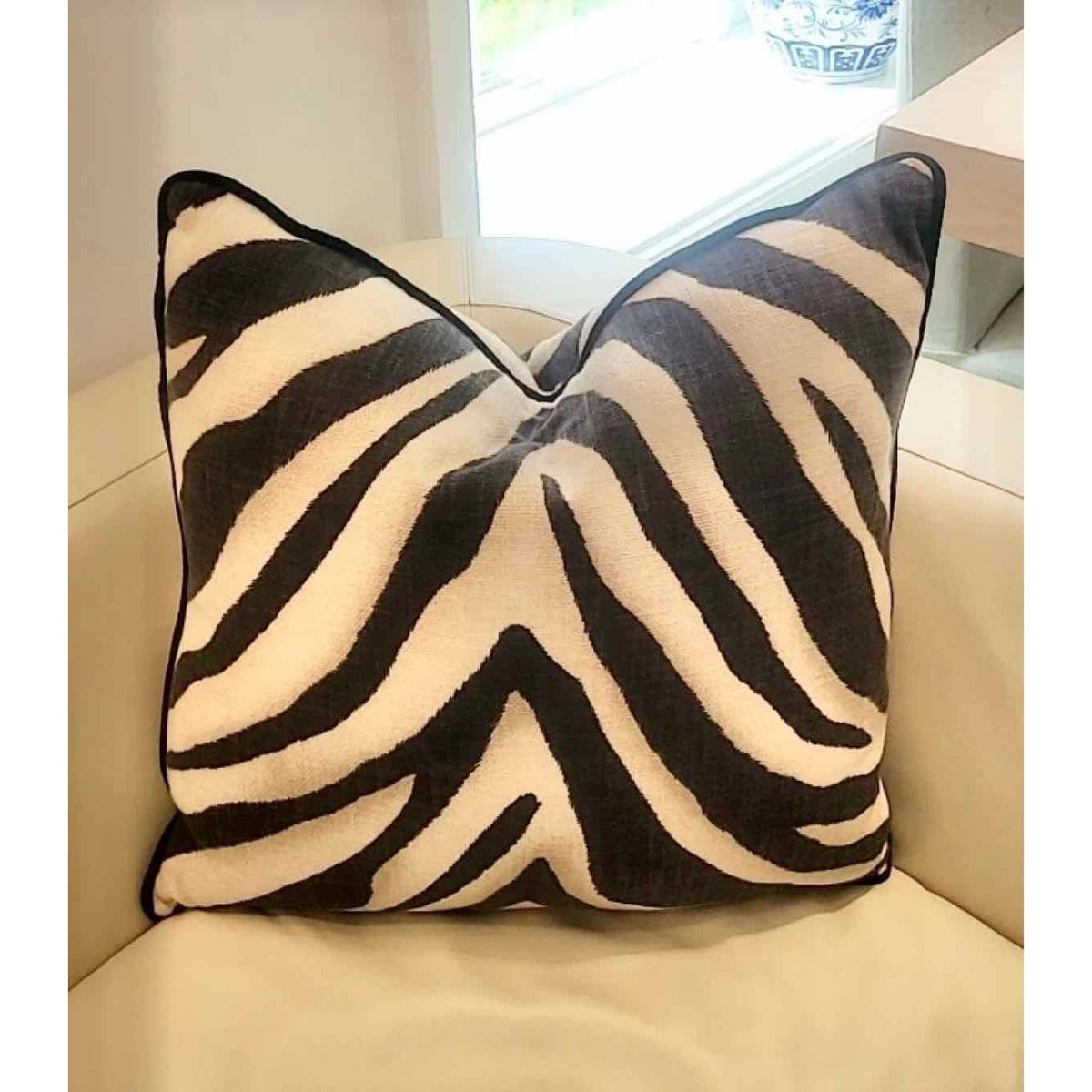 Zebra Print Pillow w/ Velvet Piping & Down Insert by Ralph Lauren