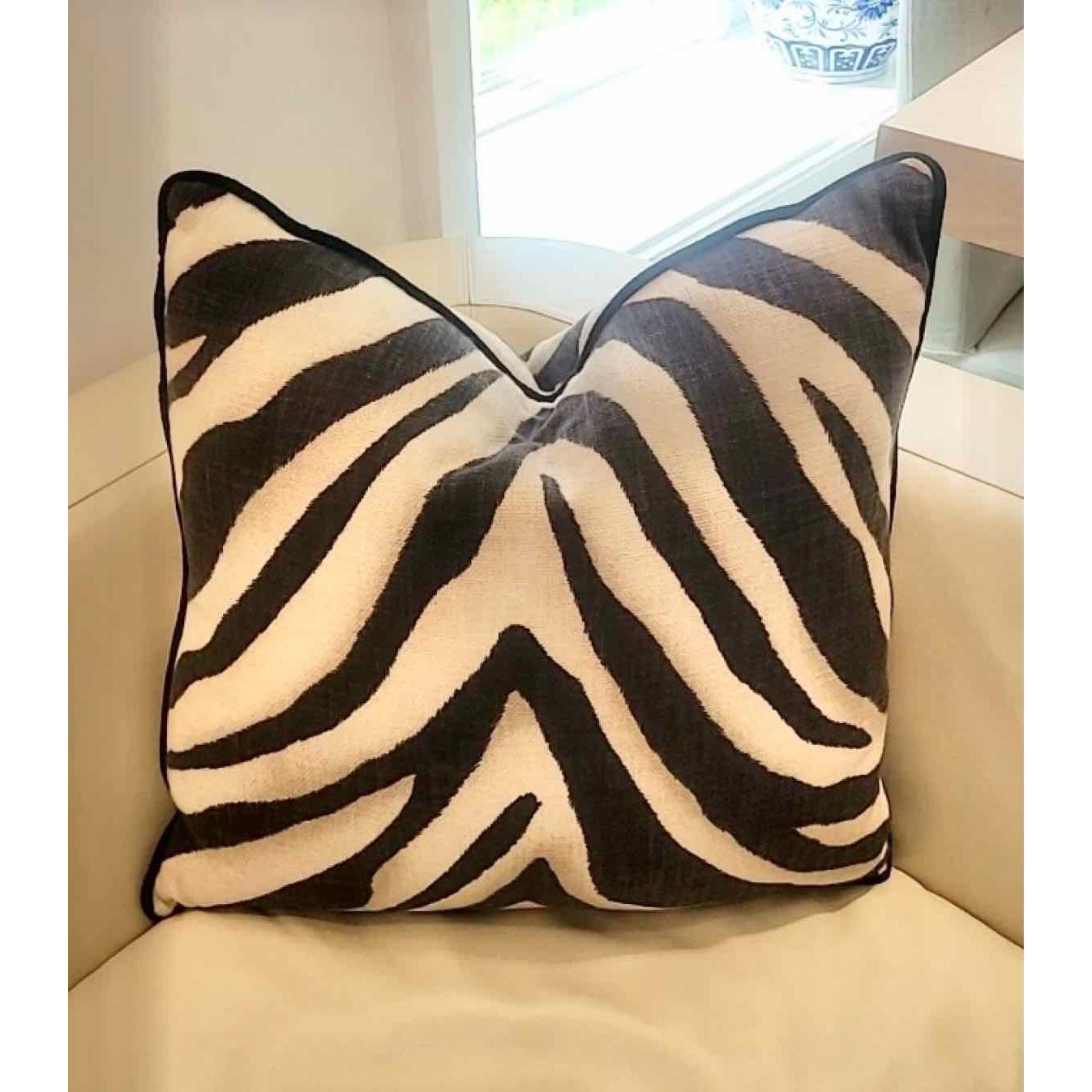 Zebra Print Pillow w/ Velvet Piping & Down Insert by Ralph Lauren