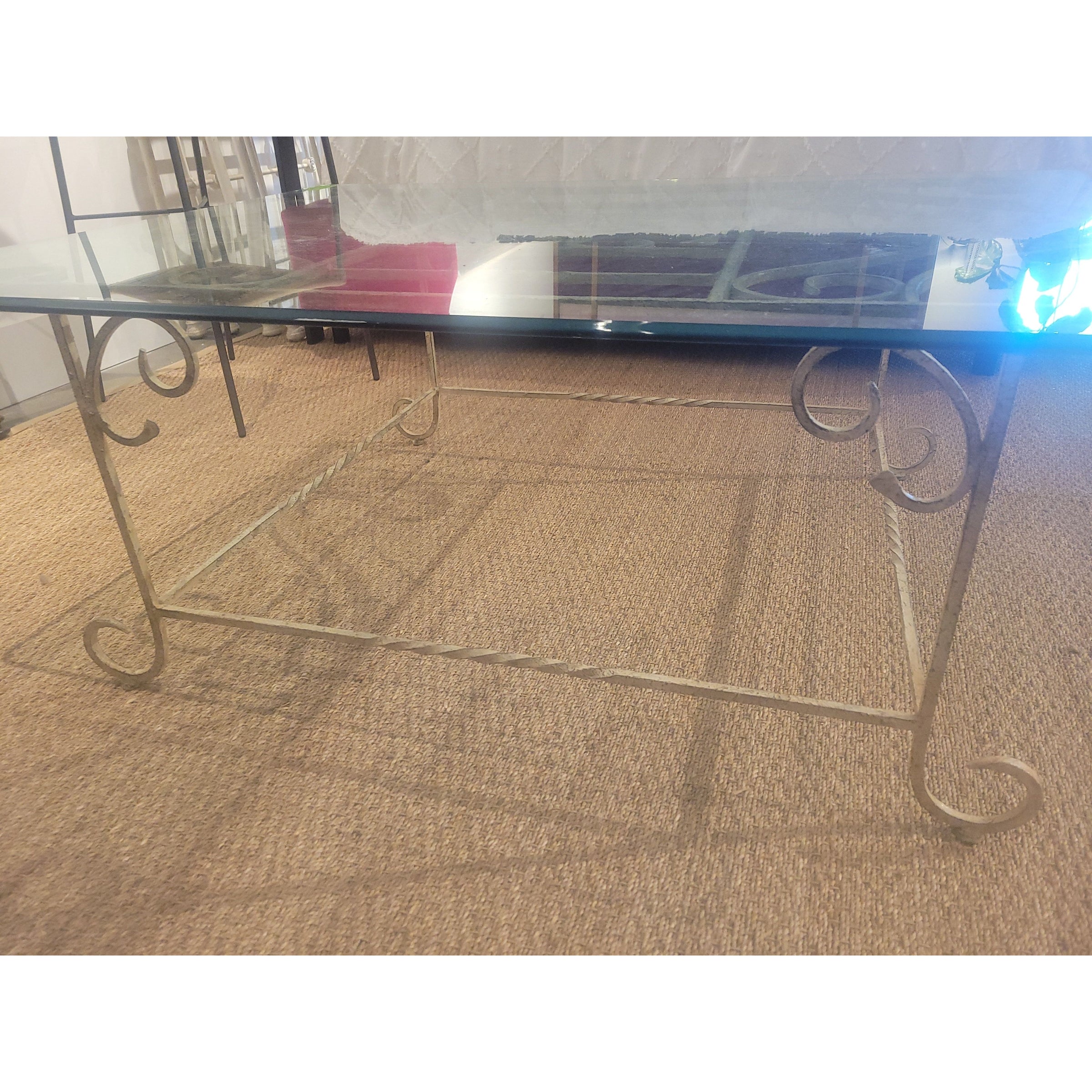 French Style Wrought Iron Coffee Table w/ Beveled Glass Top