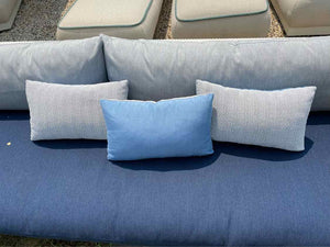 Set of 3 Half Blue / White Rectangular Outdoor Pillows