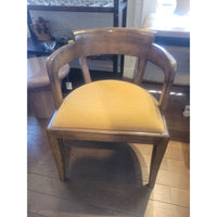 PAIR of Barrel Back Wood Chairs w/ Gold Seats