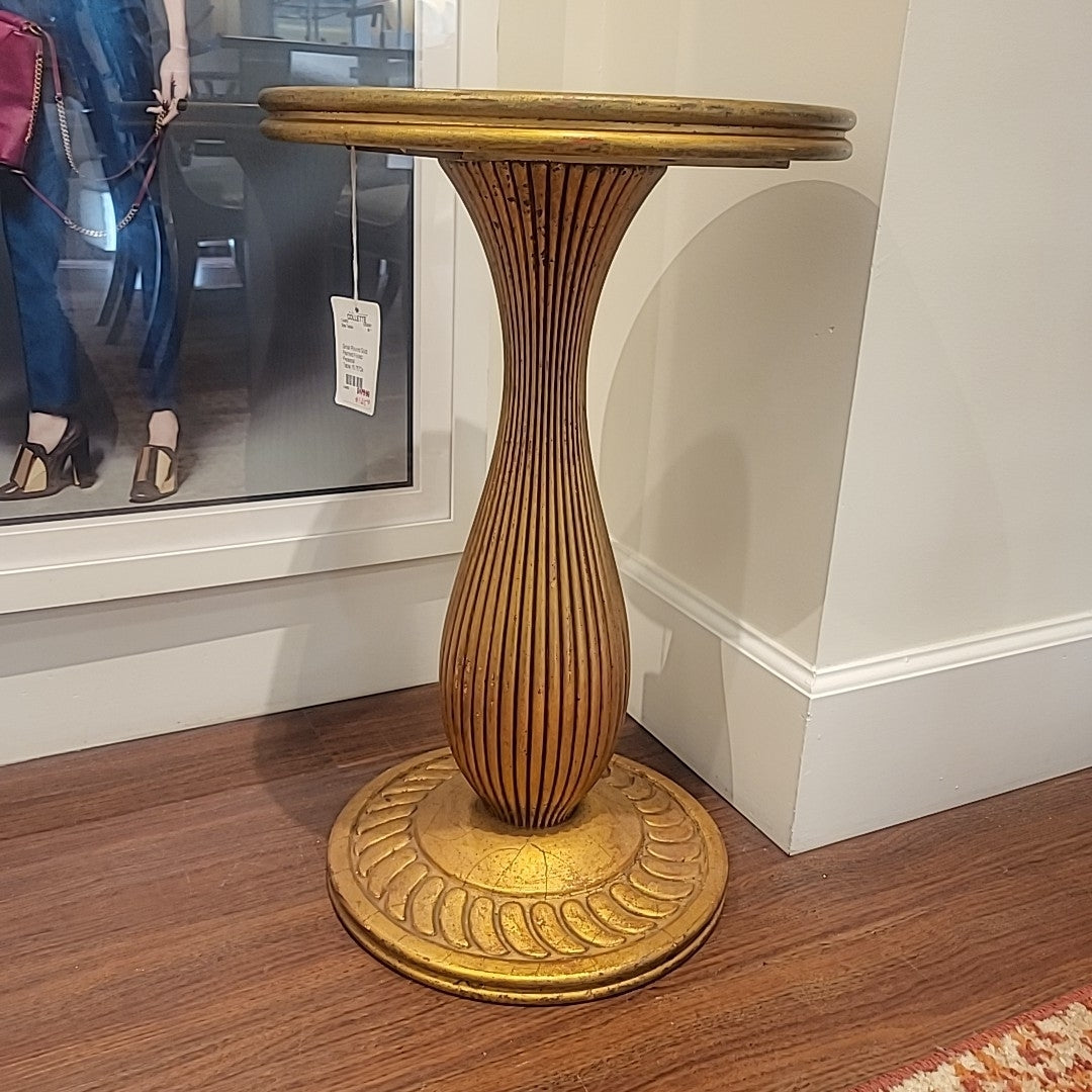 Small Round Gold Painted Fluted Pedestal Table,15.75"Dx 24.25"H