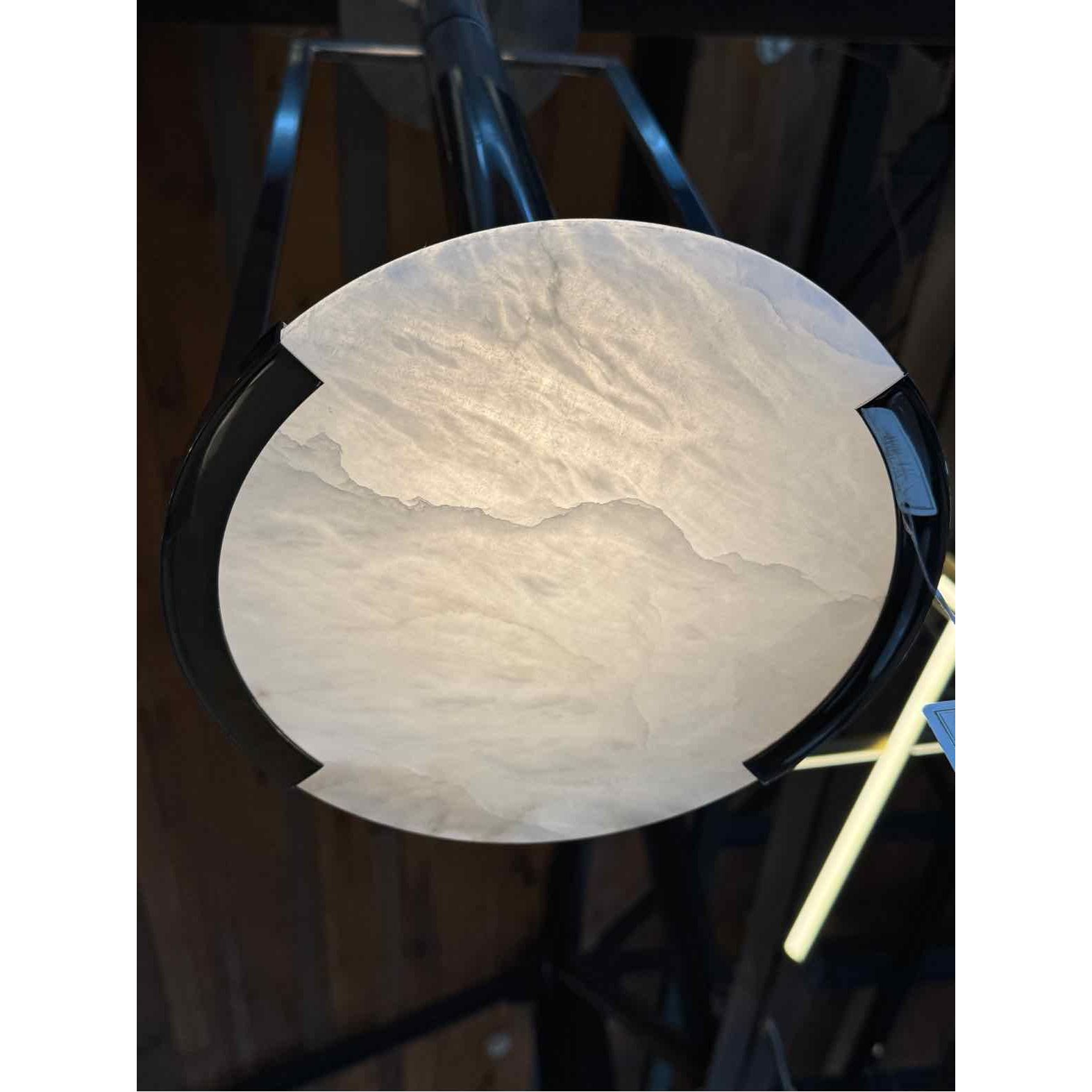 Contemporary Chrome Pendant Light w/ Alabaster Glass Plate