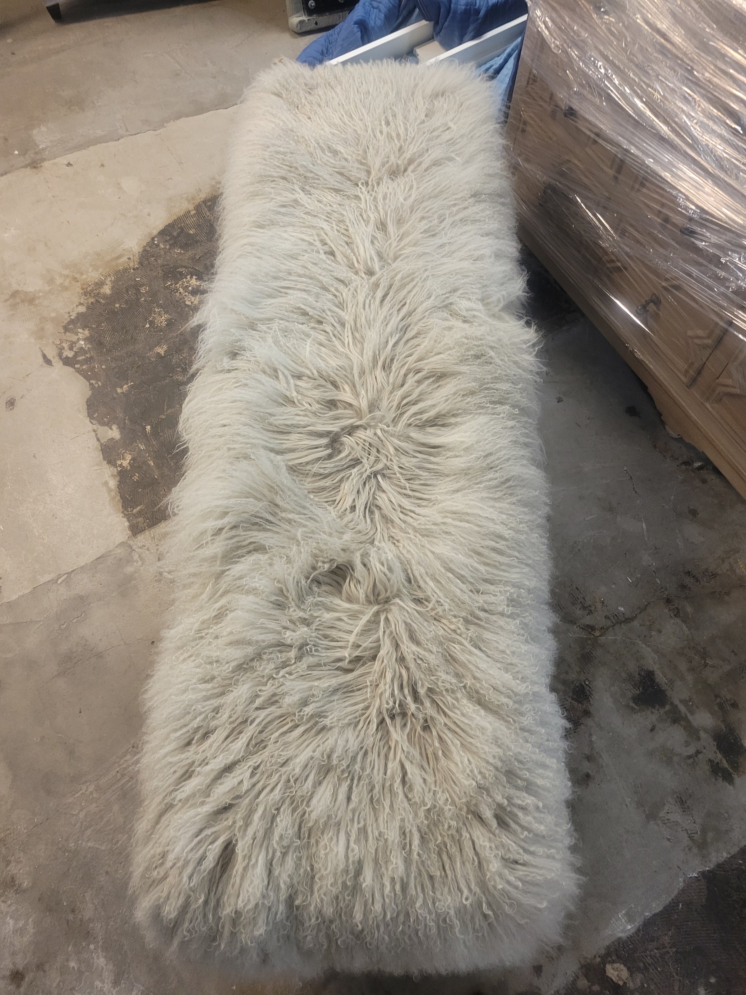 White Tibetan Lamb Bench on Lucite Legs by Outpost Original