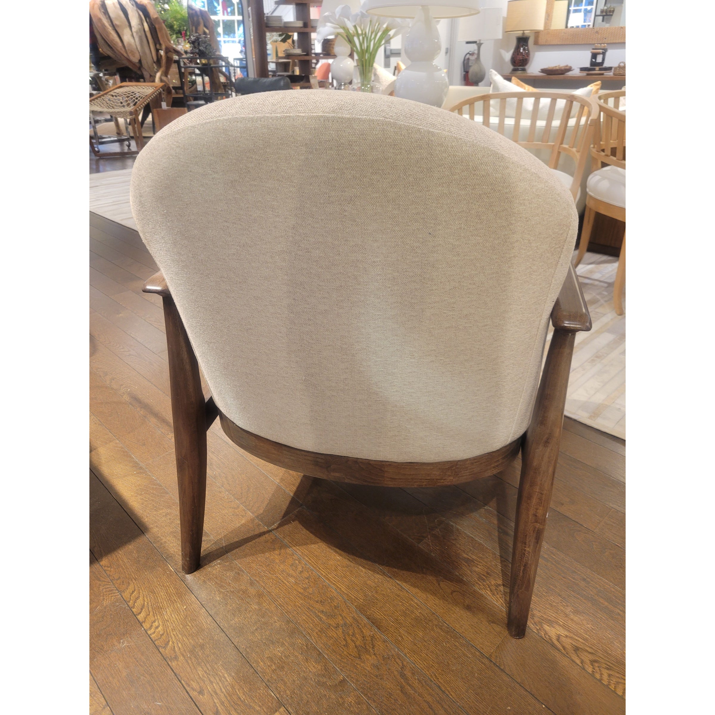 Upholstered Lounge Chair w/ Dark Wood Frame by Maria Yee