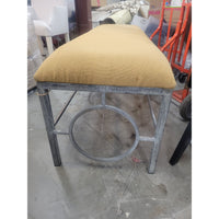 Custom Hessian Upholstered Metal Bench (AS IS) - colletteconsignment.com