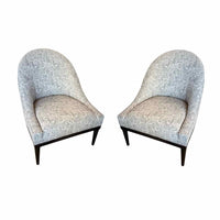 PAIR of Mid-Century Gray & White Pattern Bella Chairs w/ Dark Wood Legs