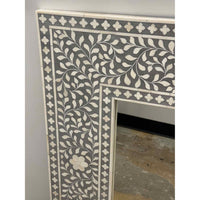 Indian Bone Inlay Gray Floral Wall Mirror