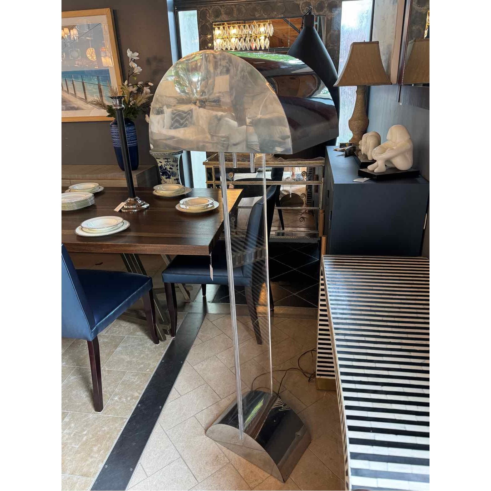 Chrome & Lucite Demilune Floor Lamp by George Kovacs - AS IS